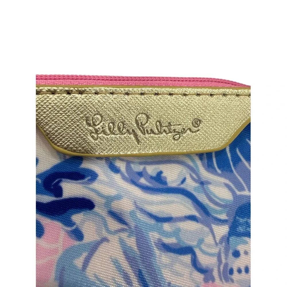 Lilly Pulitzer Keychain ID Wallet Coin Purse Card Holder Pink Blue Floral Gold